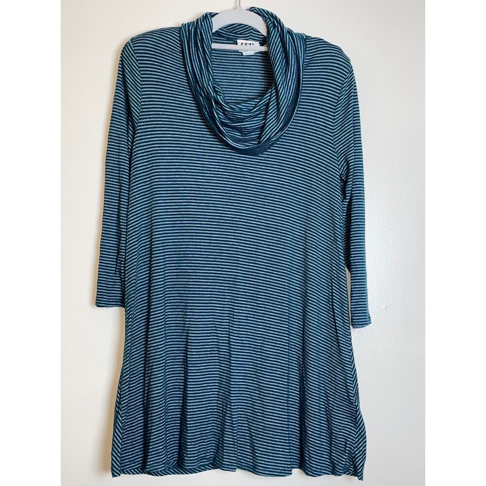 LED‎ Cowl Neck Tunic - Emerald Green w/Stripes - Size M - Made in USA - Soft!